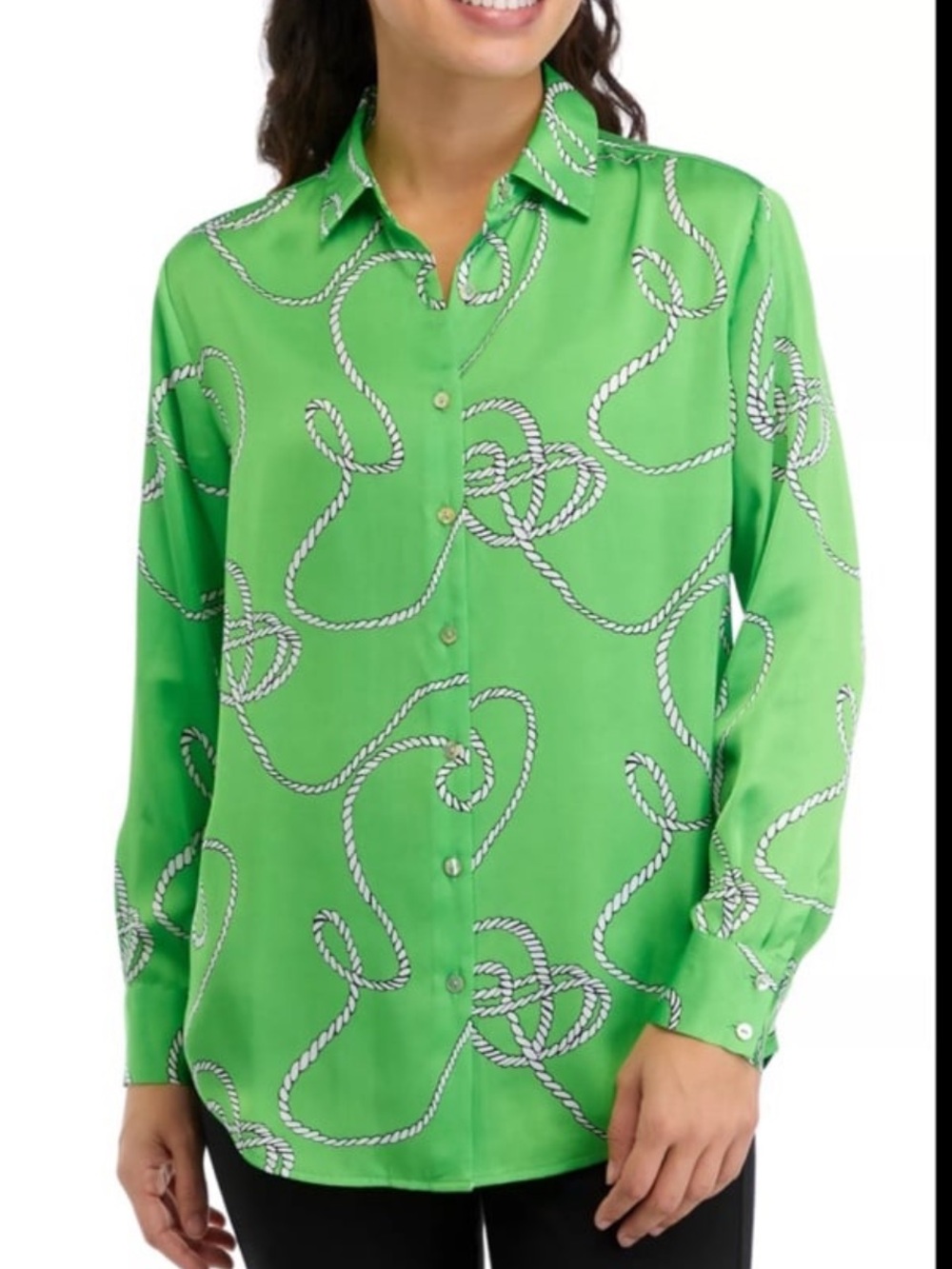 Chelsea & Theodore Green Rope-Print Button-Down Shirt